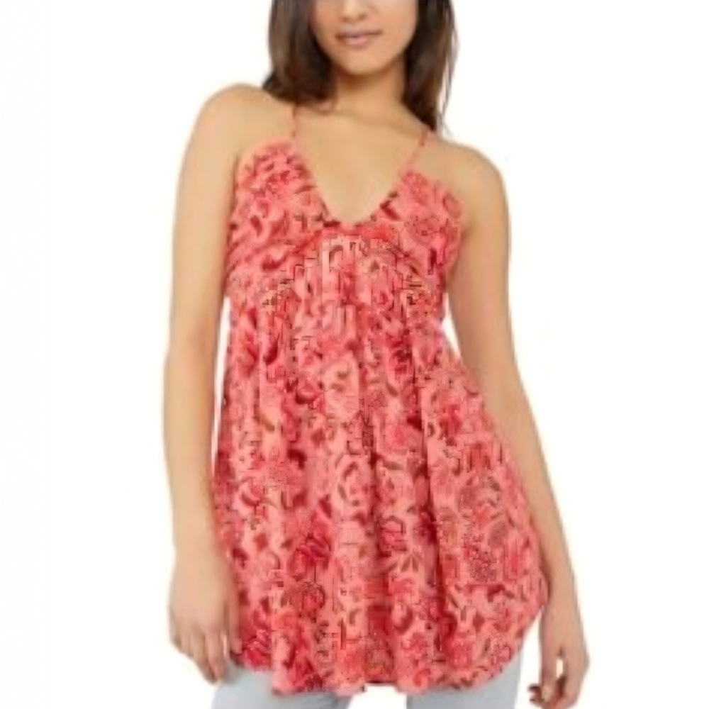 'FREE PEOPLE' HALTER NECK-LINE CRISS~CROSS BACK JEWELED TIES TUSCAN~FLORAL TOP